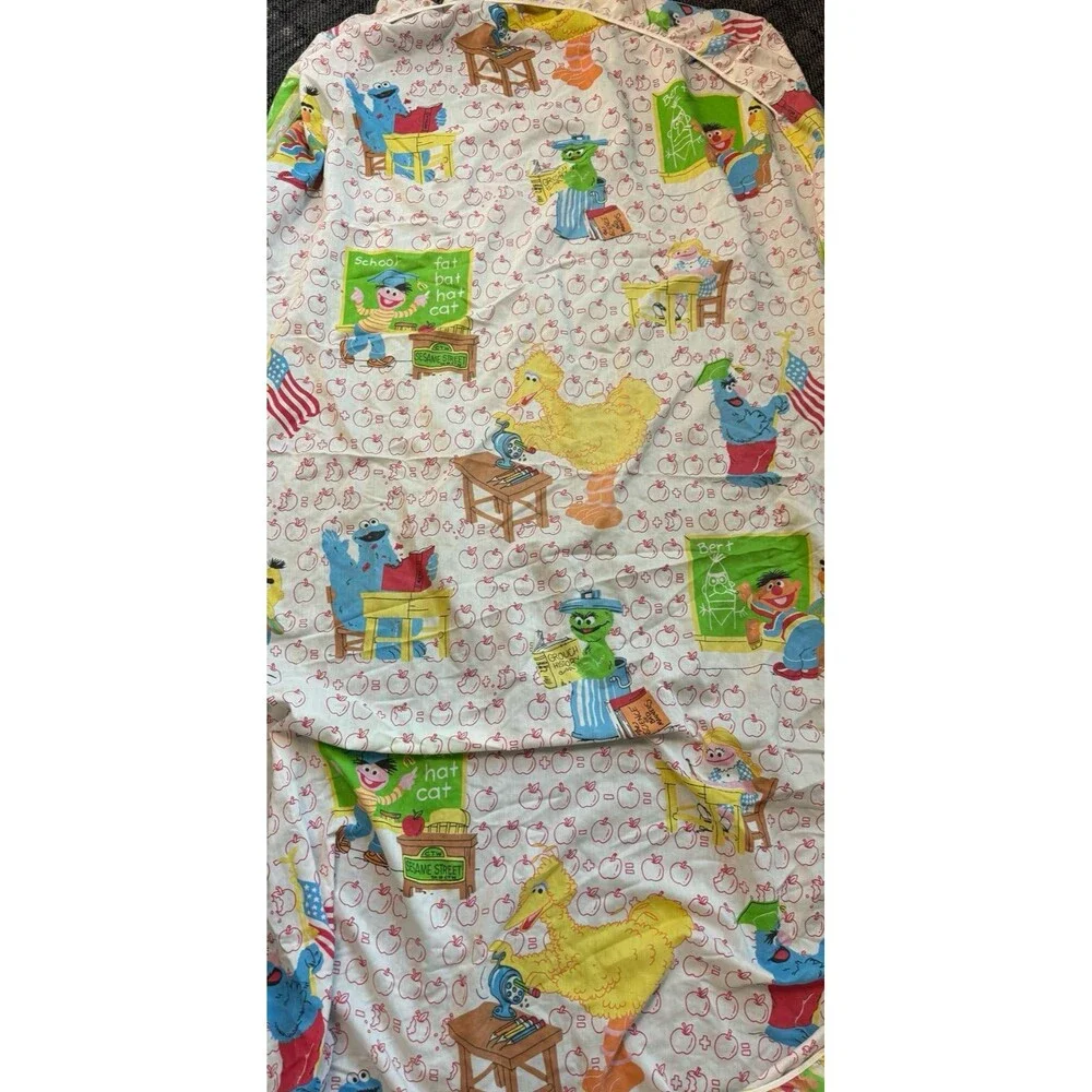 VTG Sesame Street Twin Fitted Sheet School Marlborough Apples Big Birds Oscar